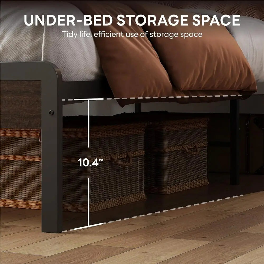 Likimio Bed Frame With Headboard Dark Wood No Box Spring