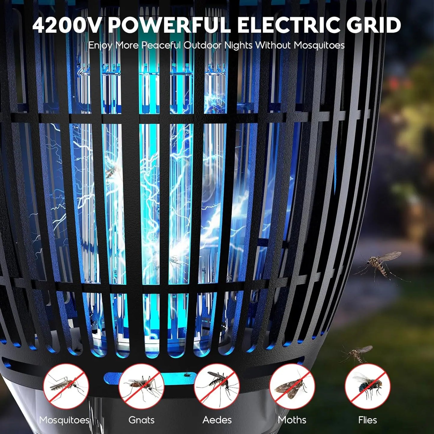 Solar Bug Zapper Outdoor 4200V 3-In-1 Mosquito Zapper RGB