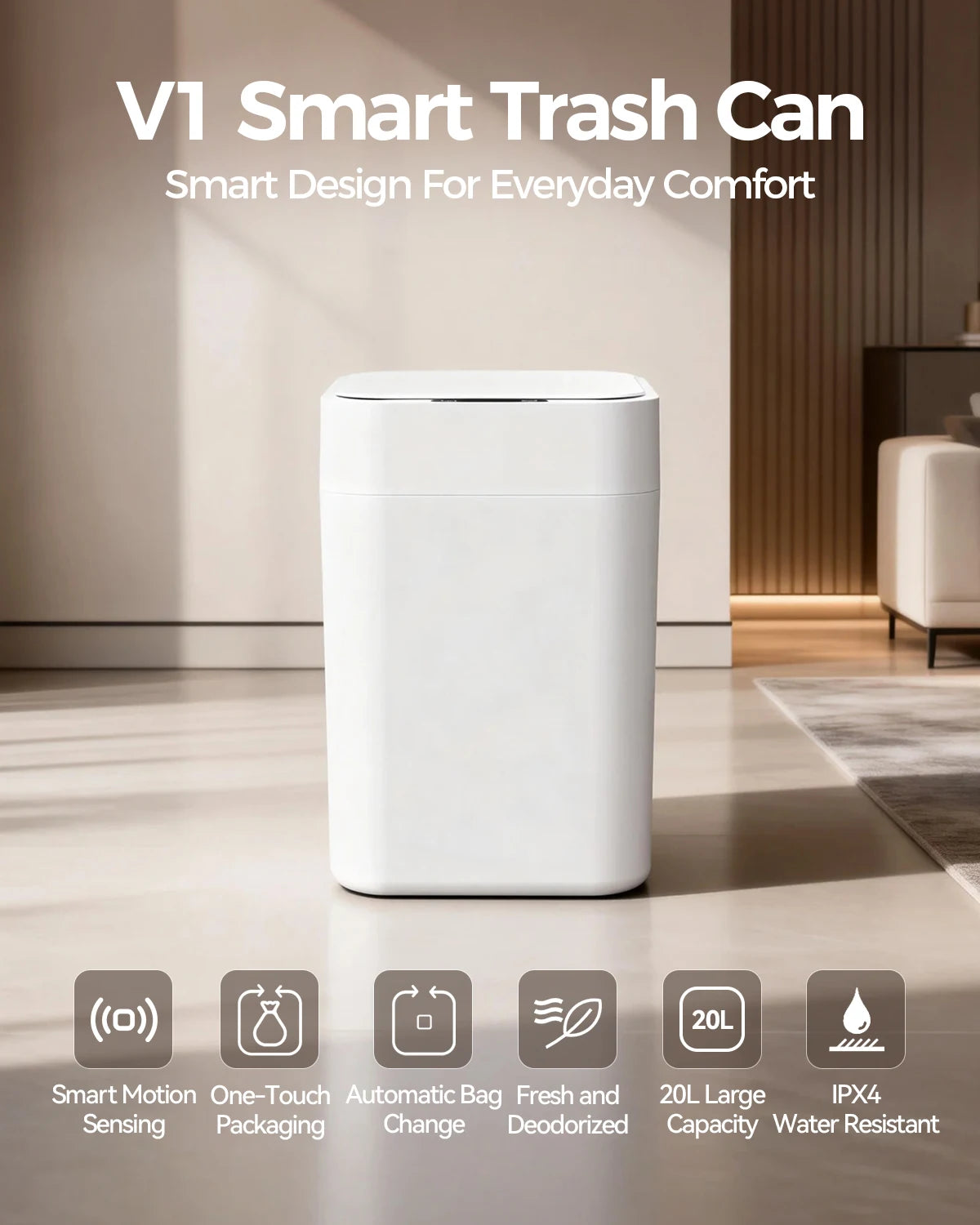 Automatic Touchless Trash Can With Motion Sensor And Self Sealing