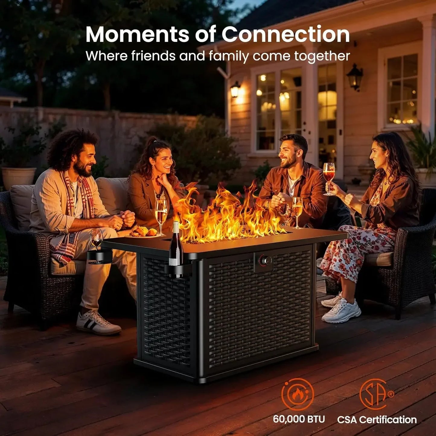 Propane Fire Pit Table 60,000 BTU With Cup Holders