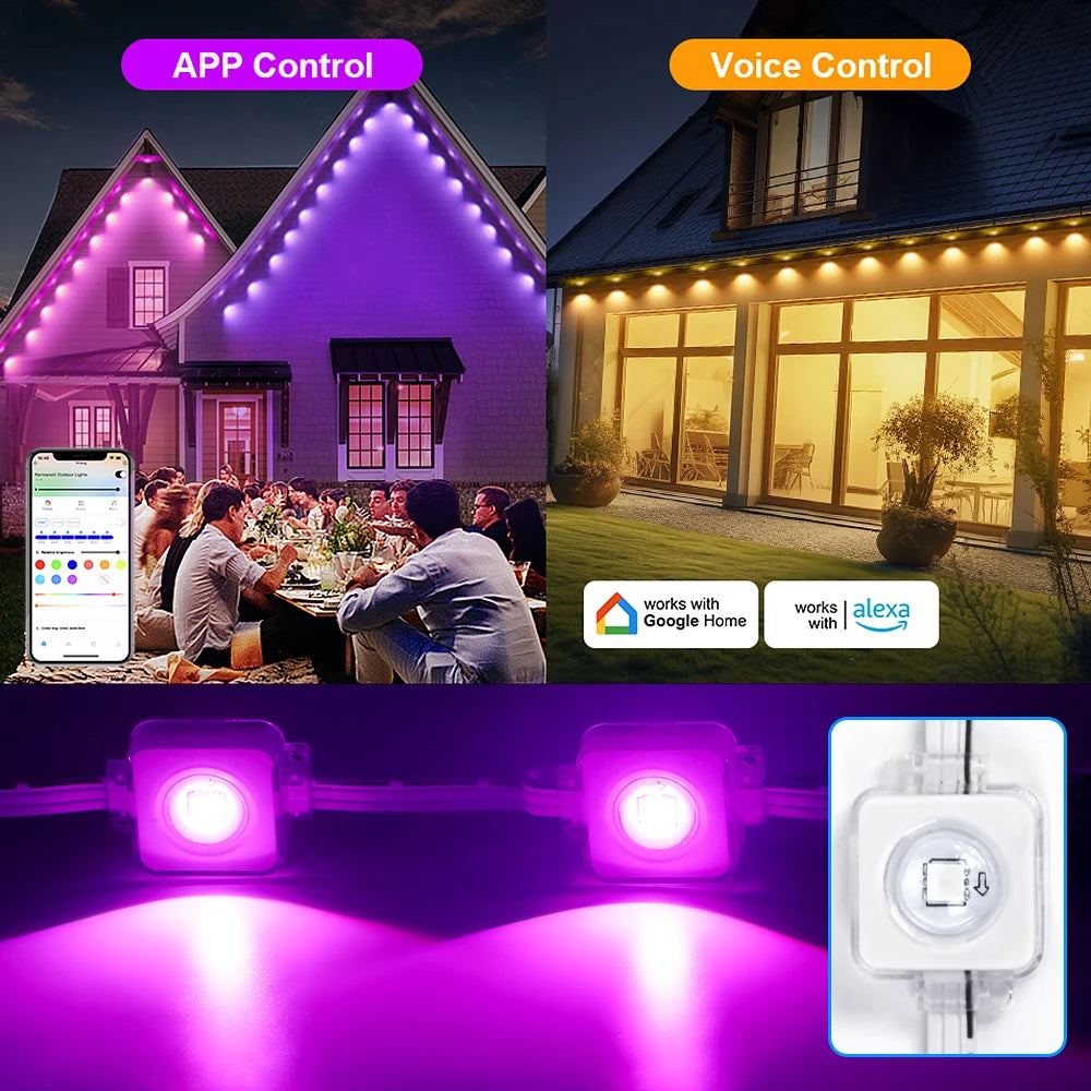 Aiopp Smart RGBIC Outdoor Lights Eaves Lighting With 72 Scene Modes