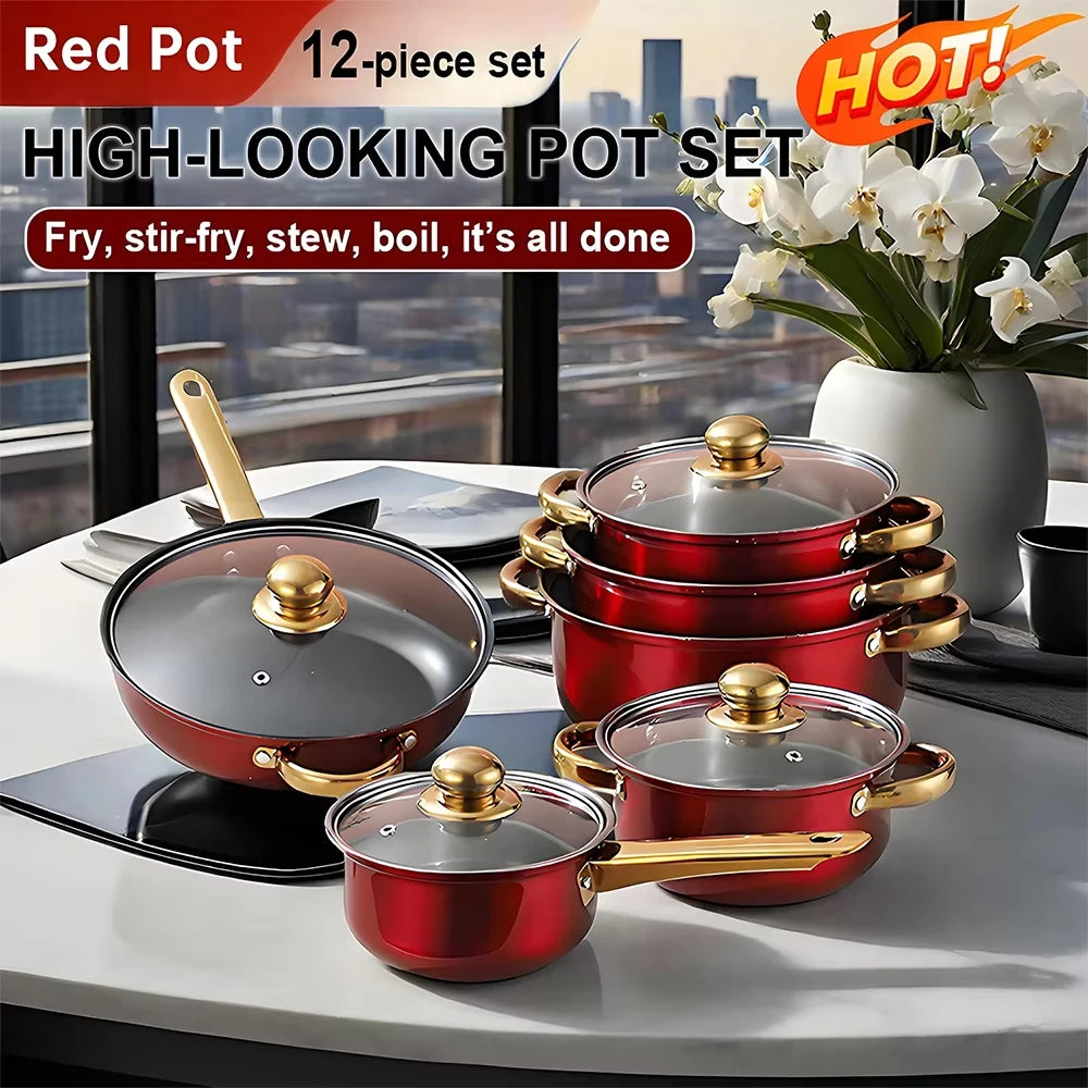 NONED 12-Piece Stainless Steel Cookware Set With Nonstick Pans