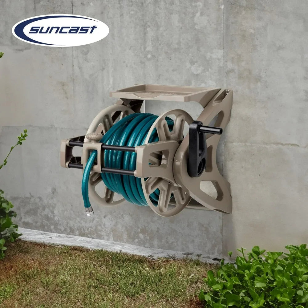 Wall Mounted Hose Reel And Accessory Tray Organizer
