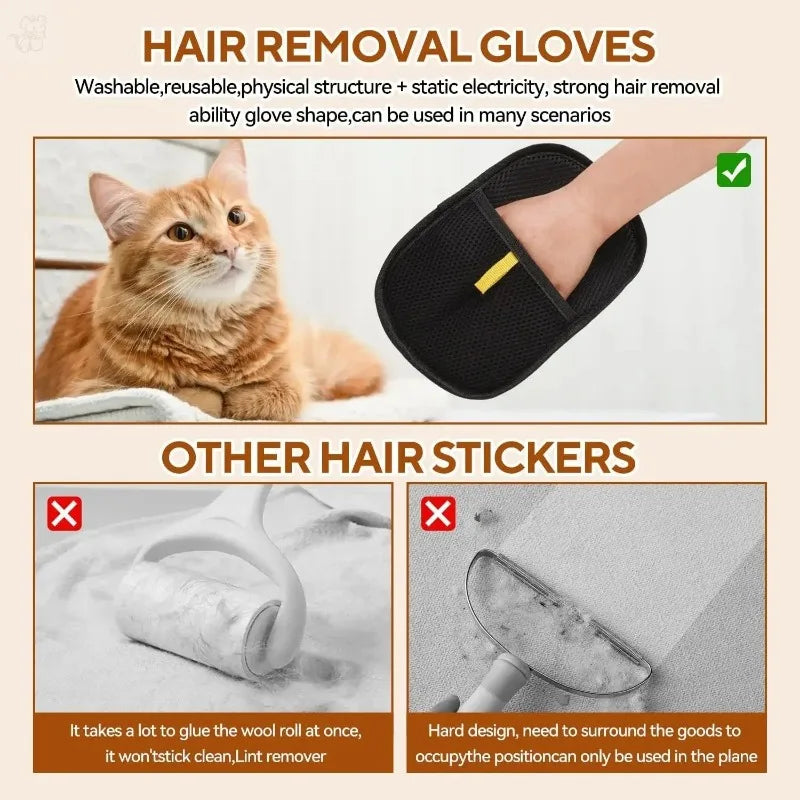 Pet Hair Removal Gloves Reusable Double Sided Grooming Mitts