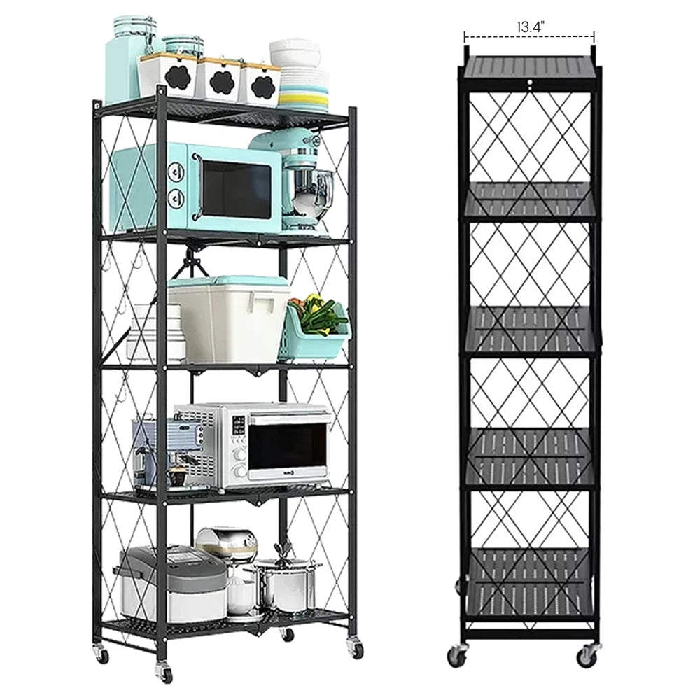 5-Tier Storage Shelving With Wheel Unit Heavy Duty Metal Rack