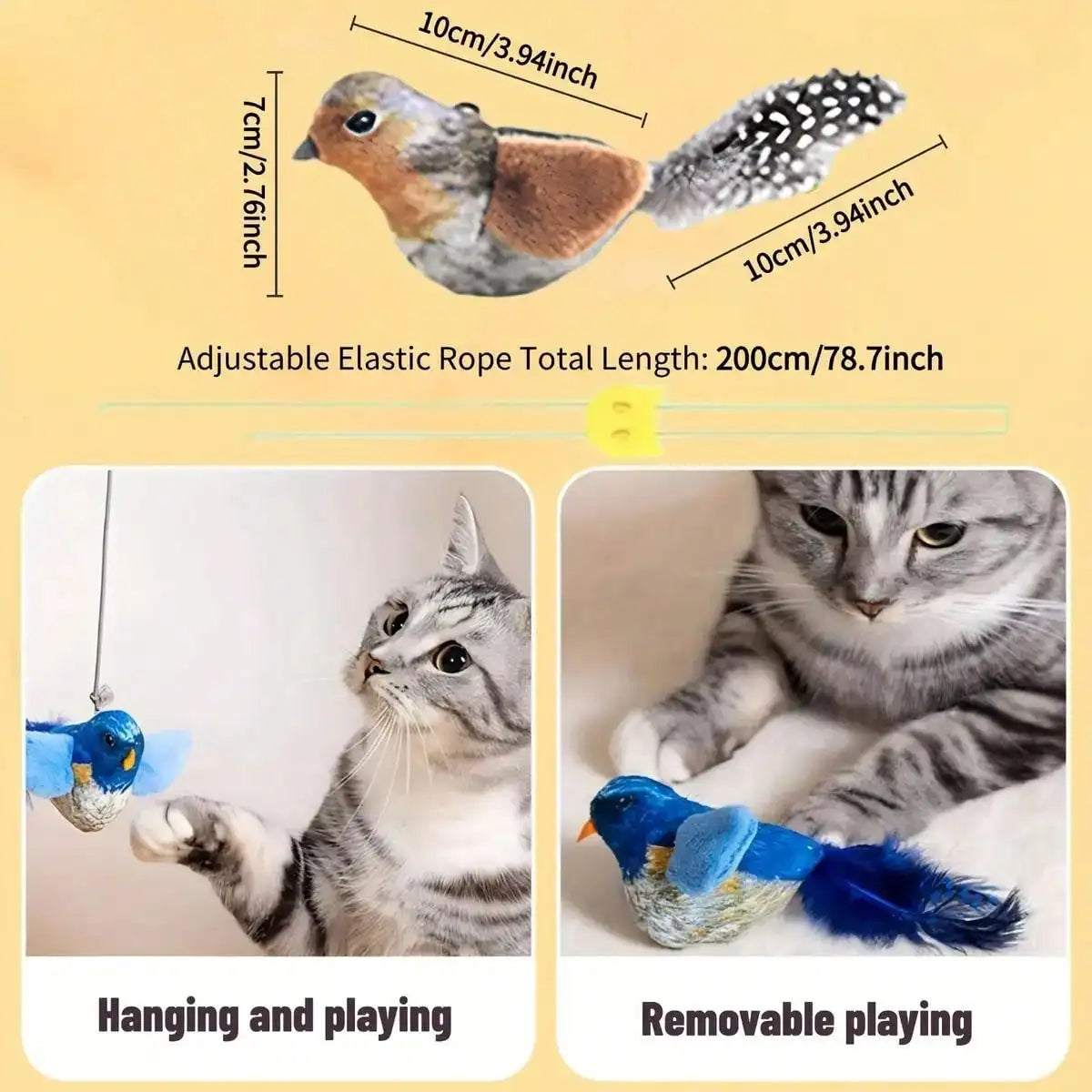 Interactive Cat Toy With Realistic Bird Sounds Battery Free Hanging Soft Plush