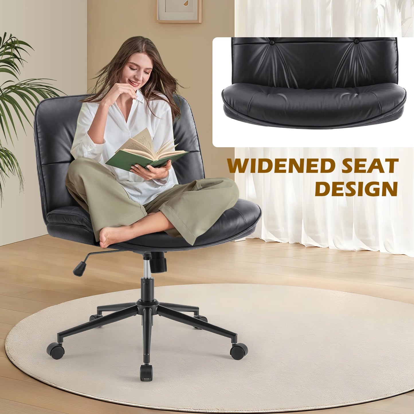 JHK Cross Legged PU Leather Office Chair With Wheels