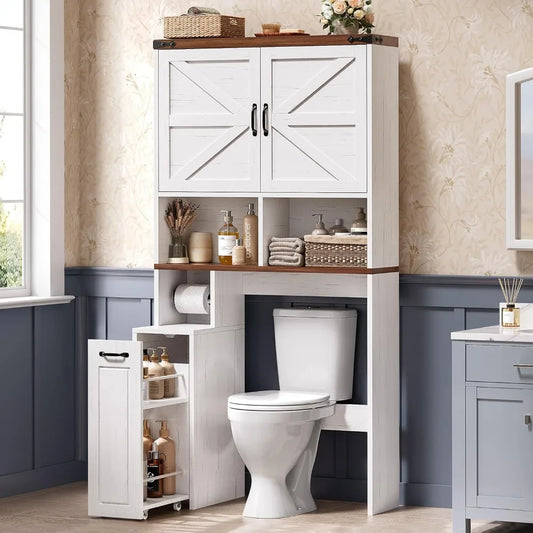 Farmhouse Over Toilet Storage Cabinet With Pulley And Adjustable Shelf