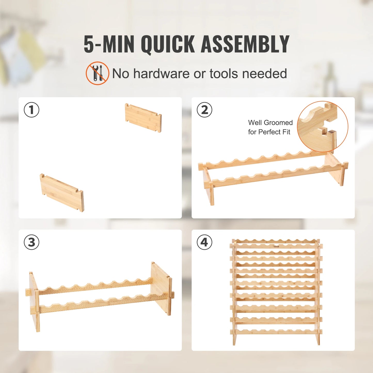 SucceBuy Bamboo Stackable Modular Wine Rack For Home Storage