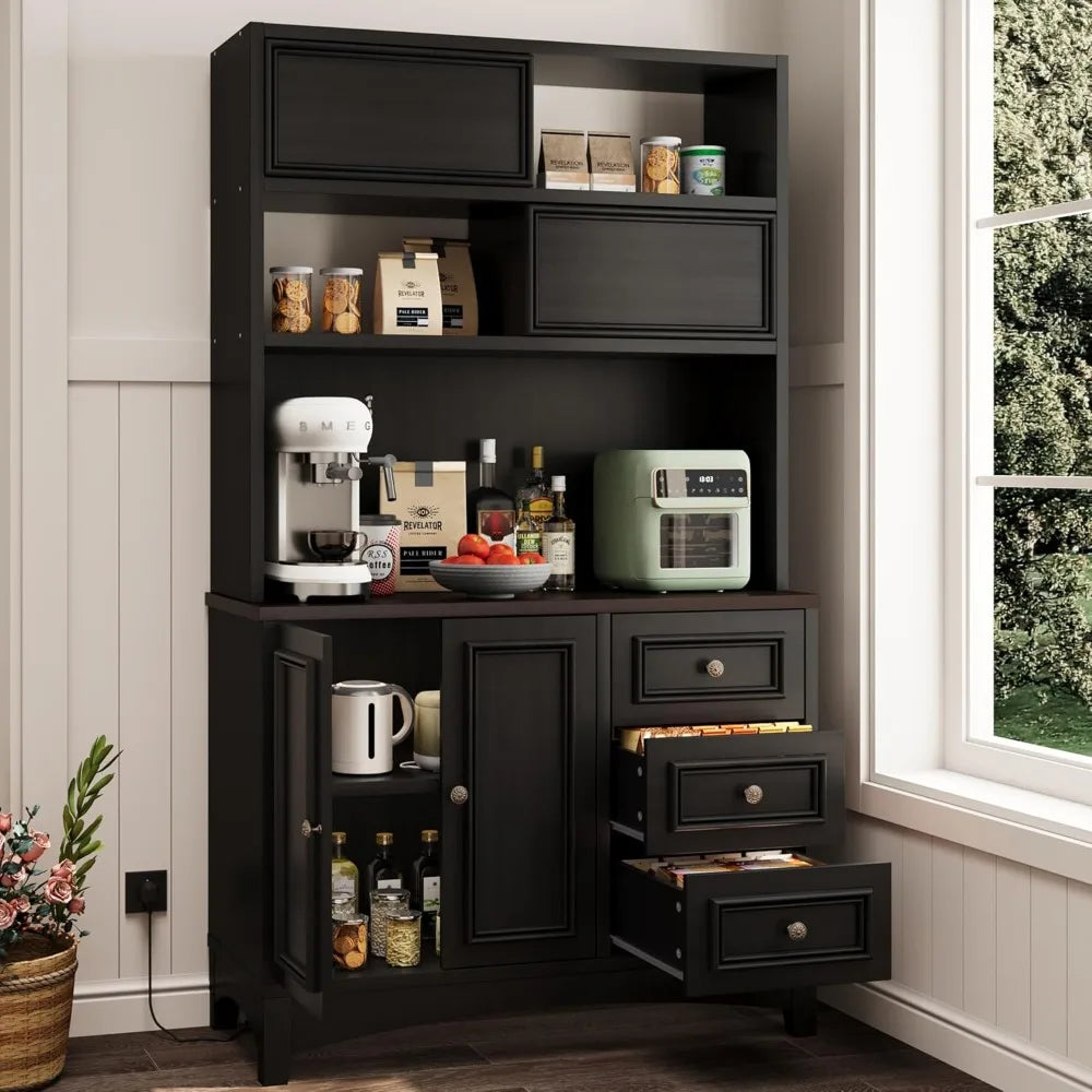 Kitchen Pantry Cabinet With Microwave Shelf And Charging Station