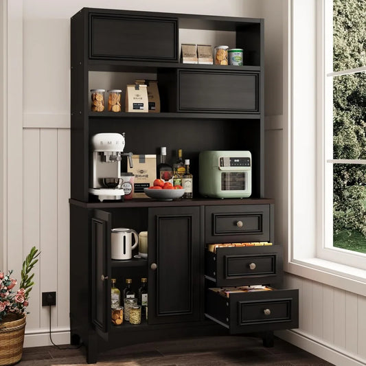 Kitchen Pantry Cabinet With Microwave Shelf And Charging Station