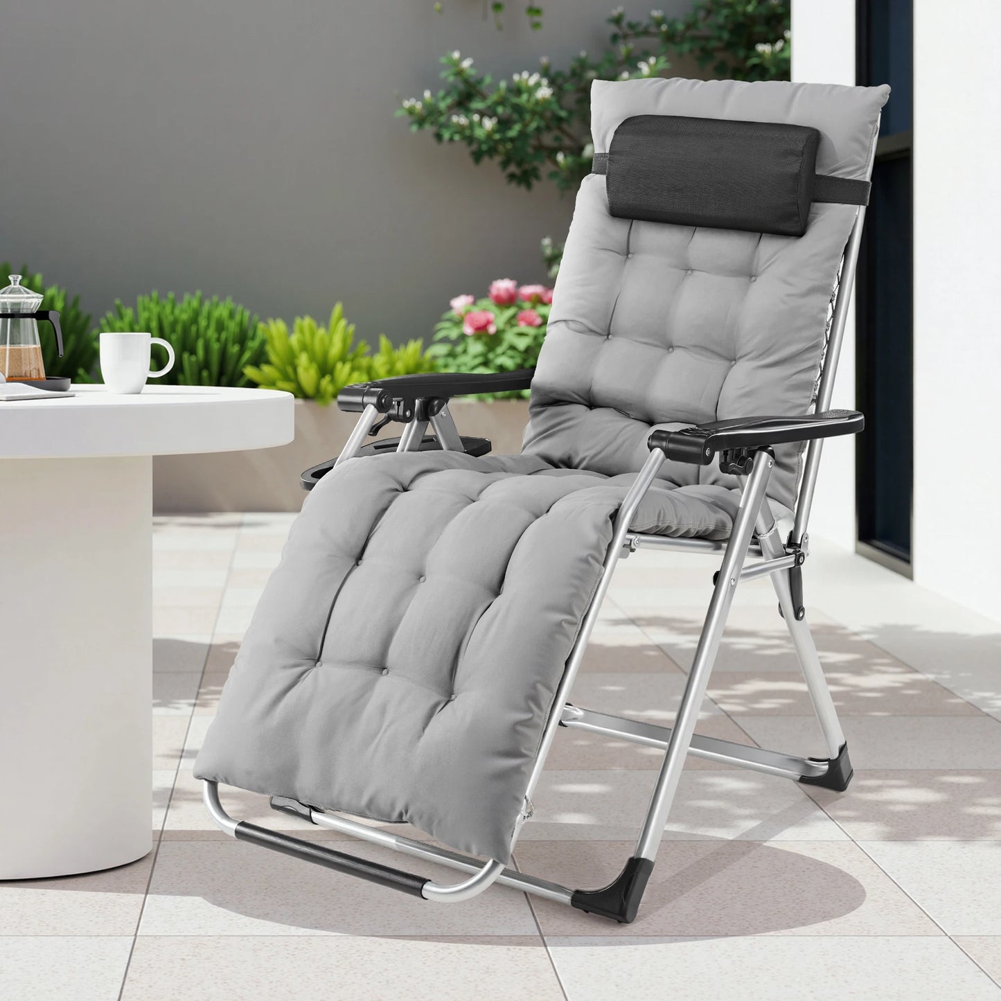 JHK Zero Gravity Recliner Outdoor Folding Lounge Chair With Cup Holder Trays