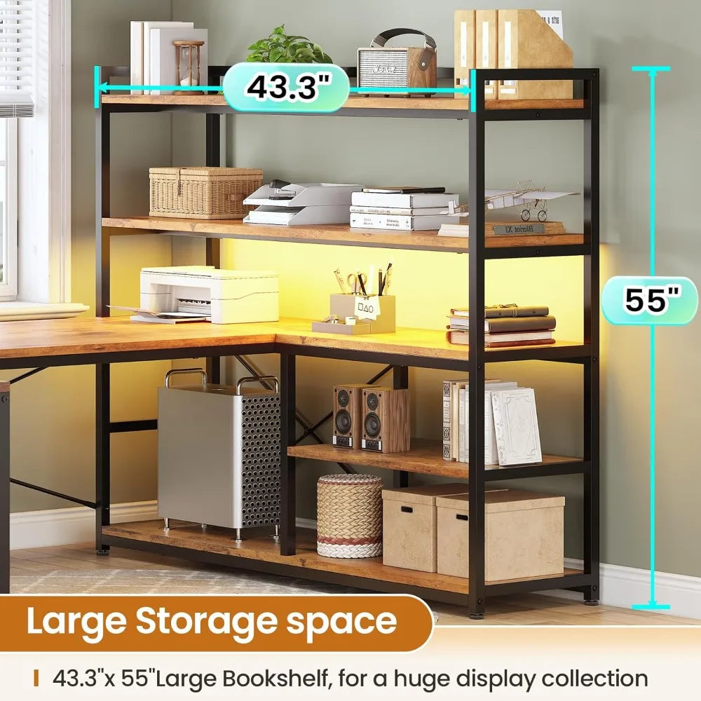 L Shaped Desk With Storage Shelves And Power Outlet