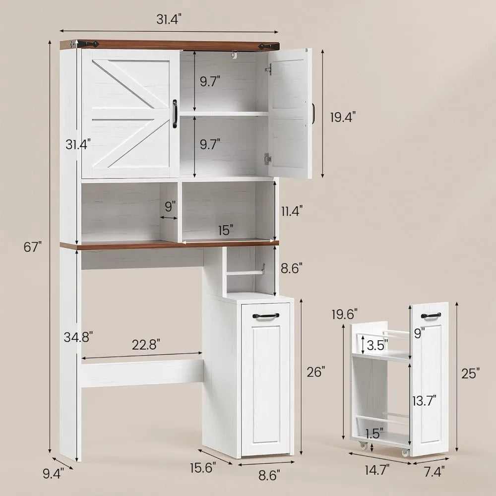 Farmhouse Over Toilet Storage Cabinet With Pulley And Adjustable Shelf