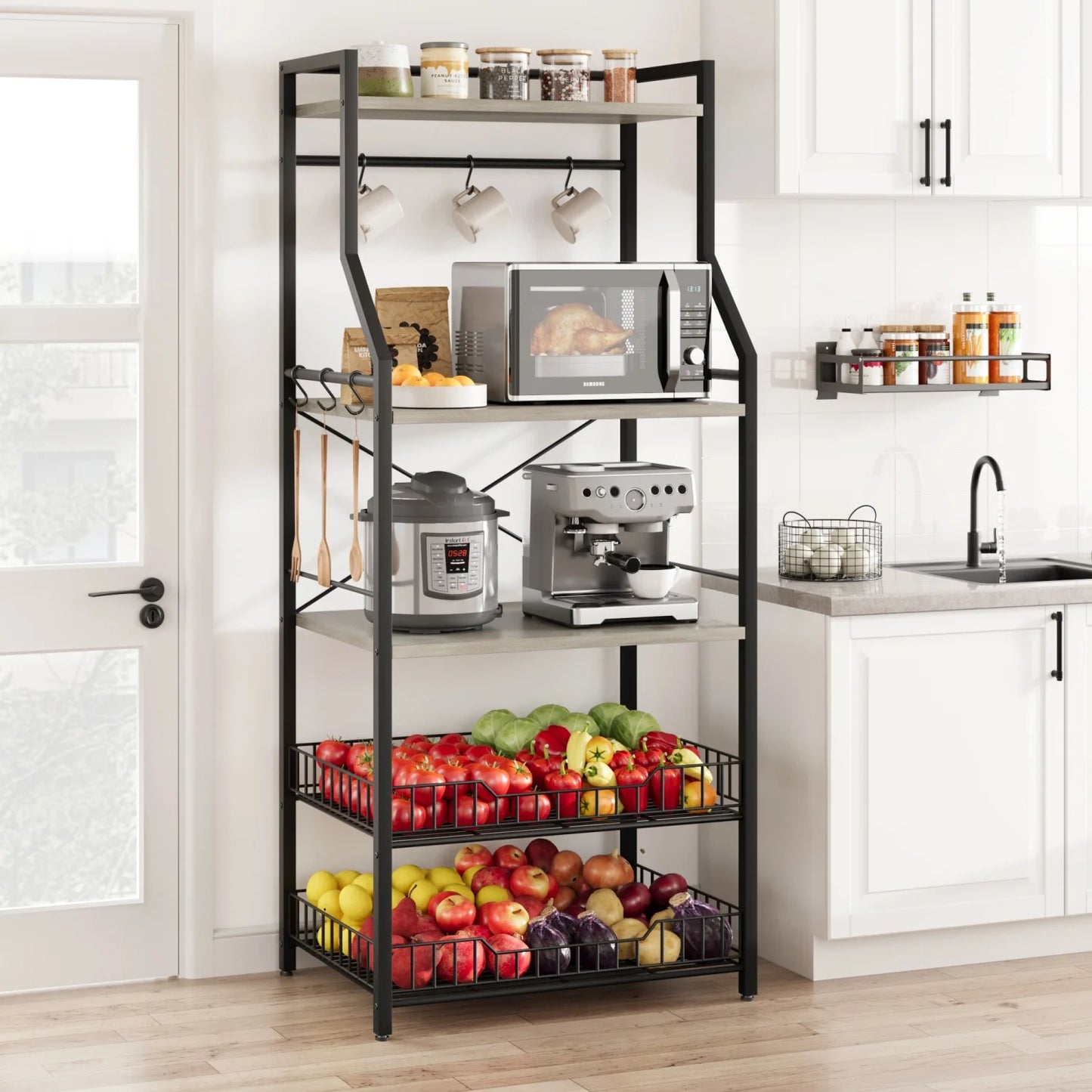 HiMISS Kitchen Bakers Rack Microwave Oven Stand With Wire Baskets