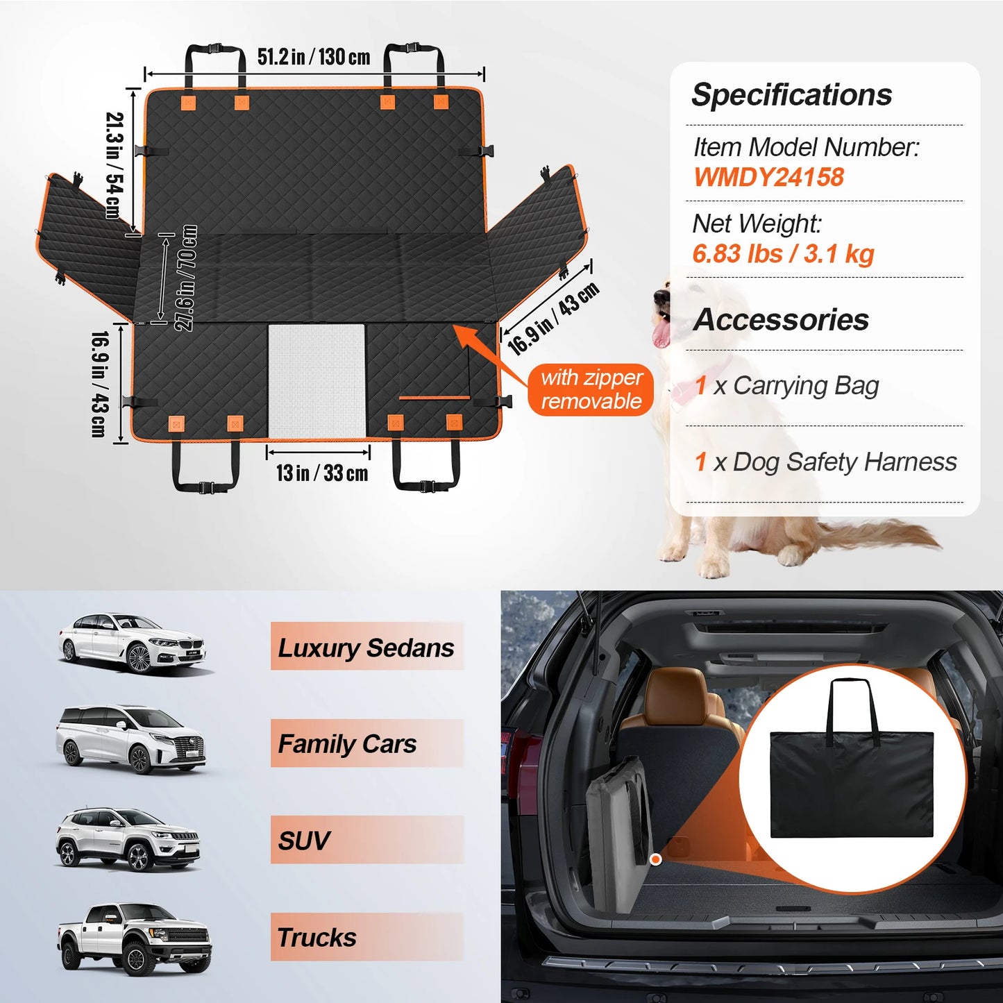 Dog Car Seat Cover Hammock Back Seat Extender With Mesh Window Pocket 350 Lbs