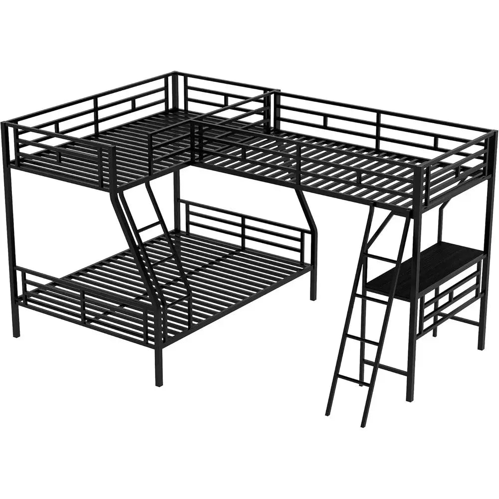 Triple Bunk Bed With DeskHub Twin Over Full For Kids