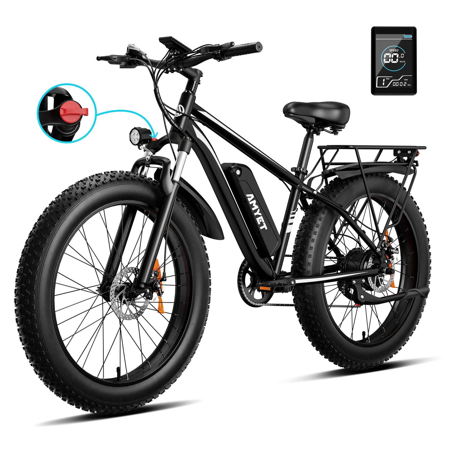 AMYET EB26 Electric Mountain Bike 1500W 48V 15Ah Fat Tire