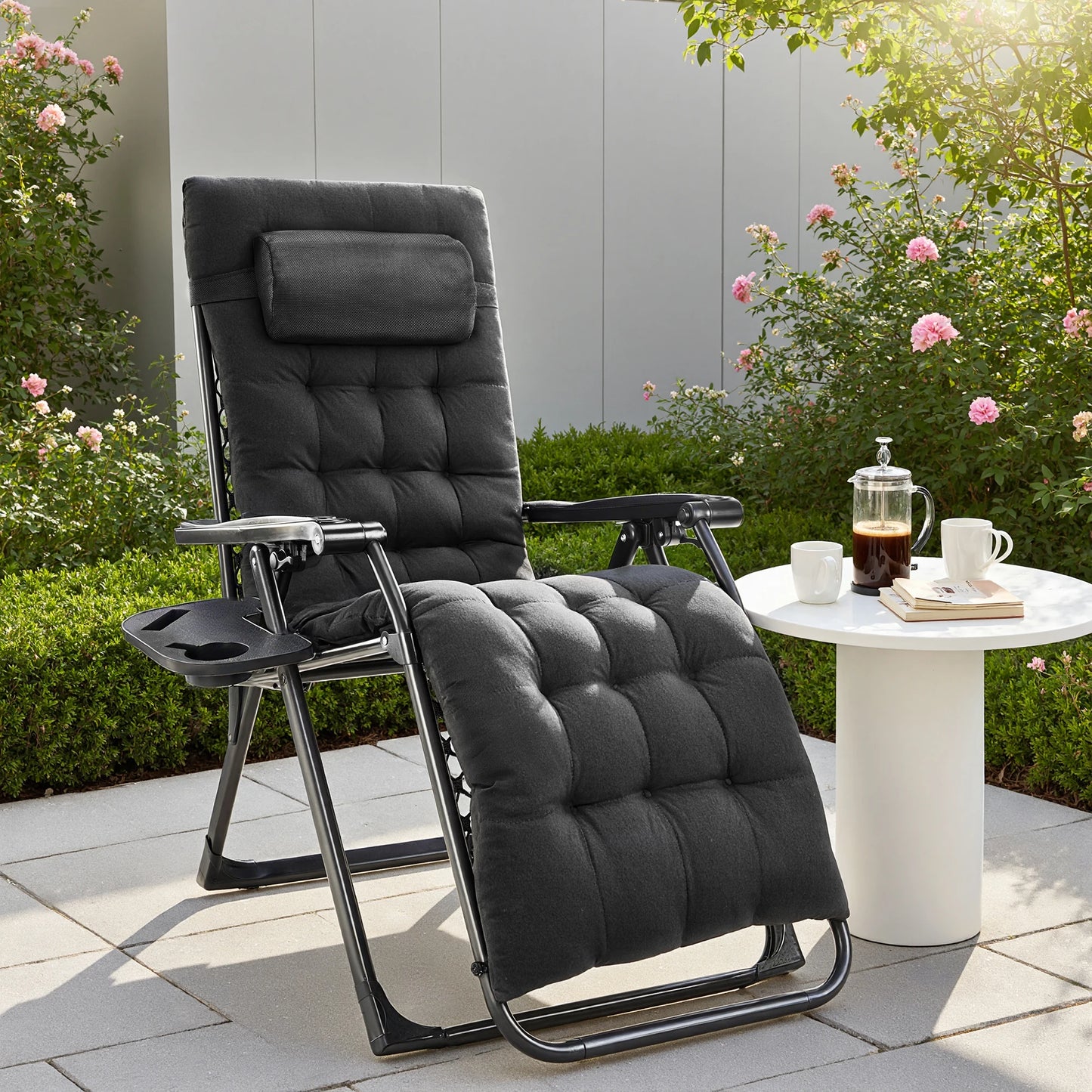 JHK Zero Gravity Recliner Outdoor Folding Lounge Chair With Cup Holder Trays