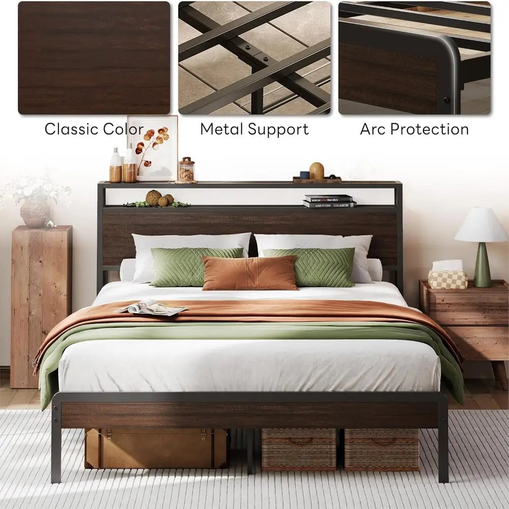 LIKIMIO Bed Frame With Headboard Noise Free Strong Supports