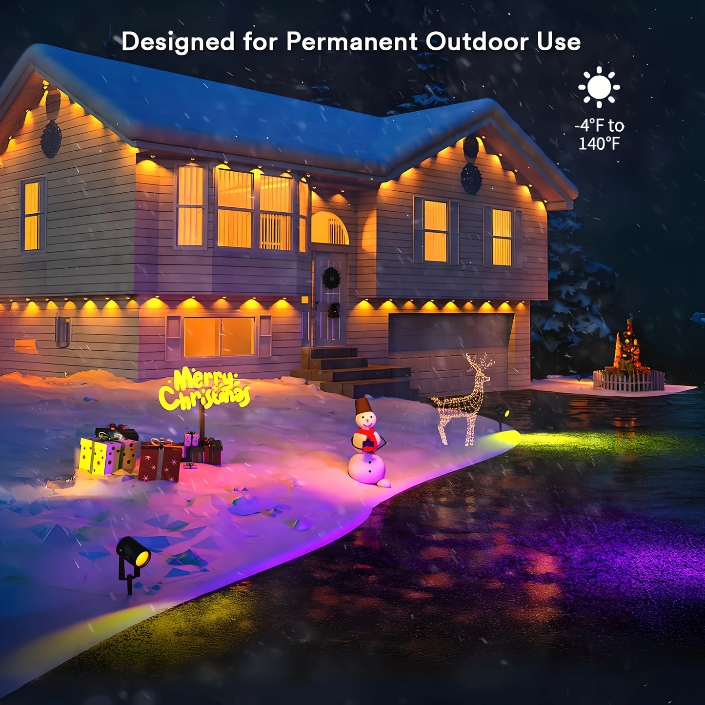 Aiopp Smart RGBIC Outdoor Lights Eaves Lighting With 72 Scene Modes