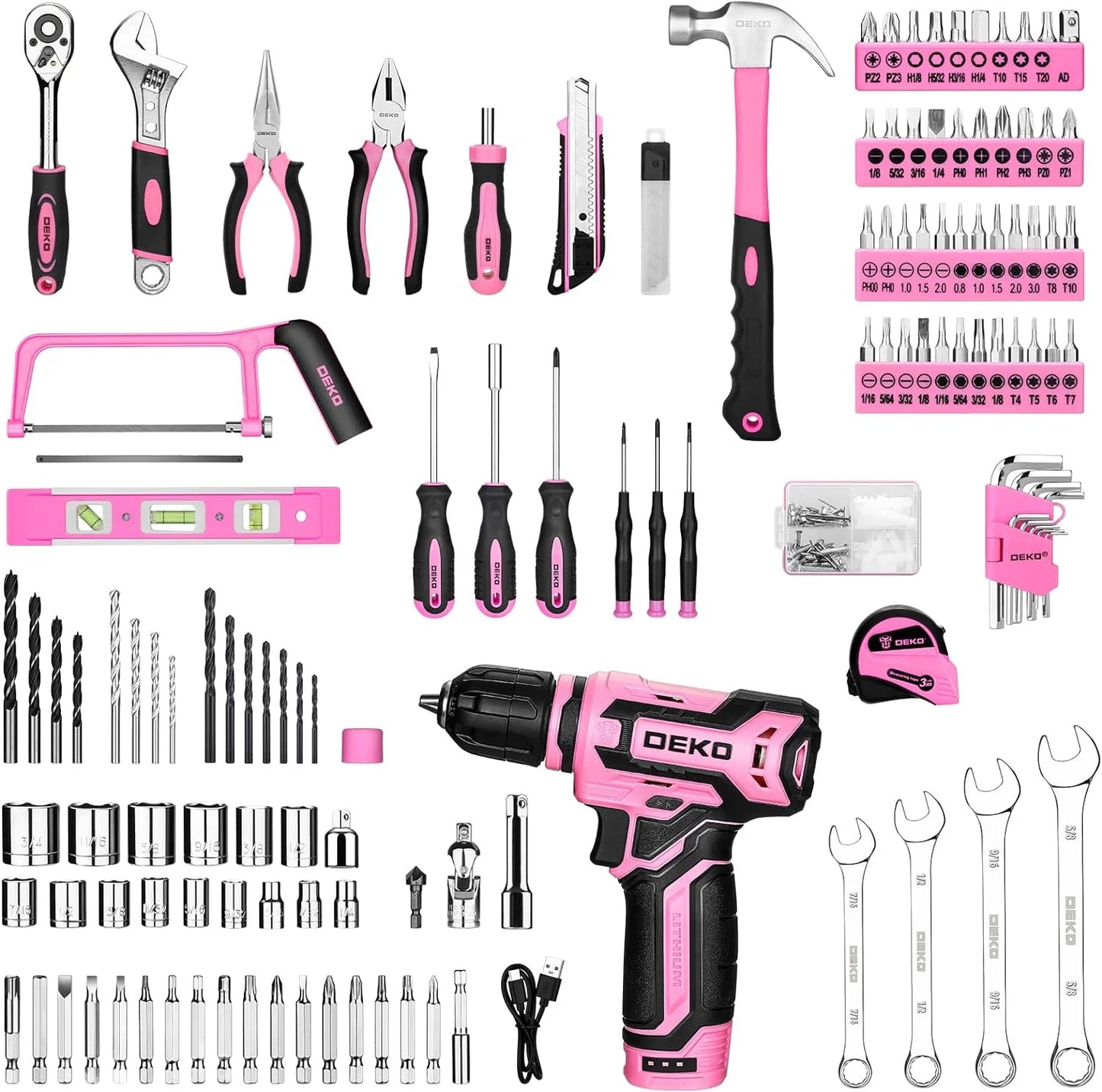 DEKO 12V Cordless Drill Tool Set With Storage Organizer Case