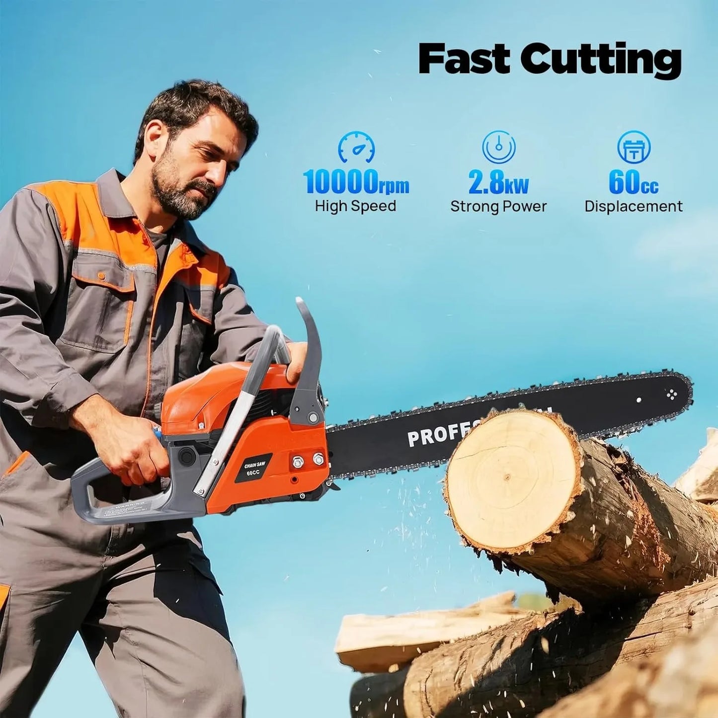 Bymaocar Gas Powered Chainsaw For Wood Cutting And Yard Use