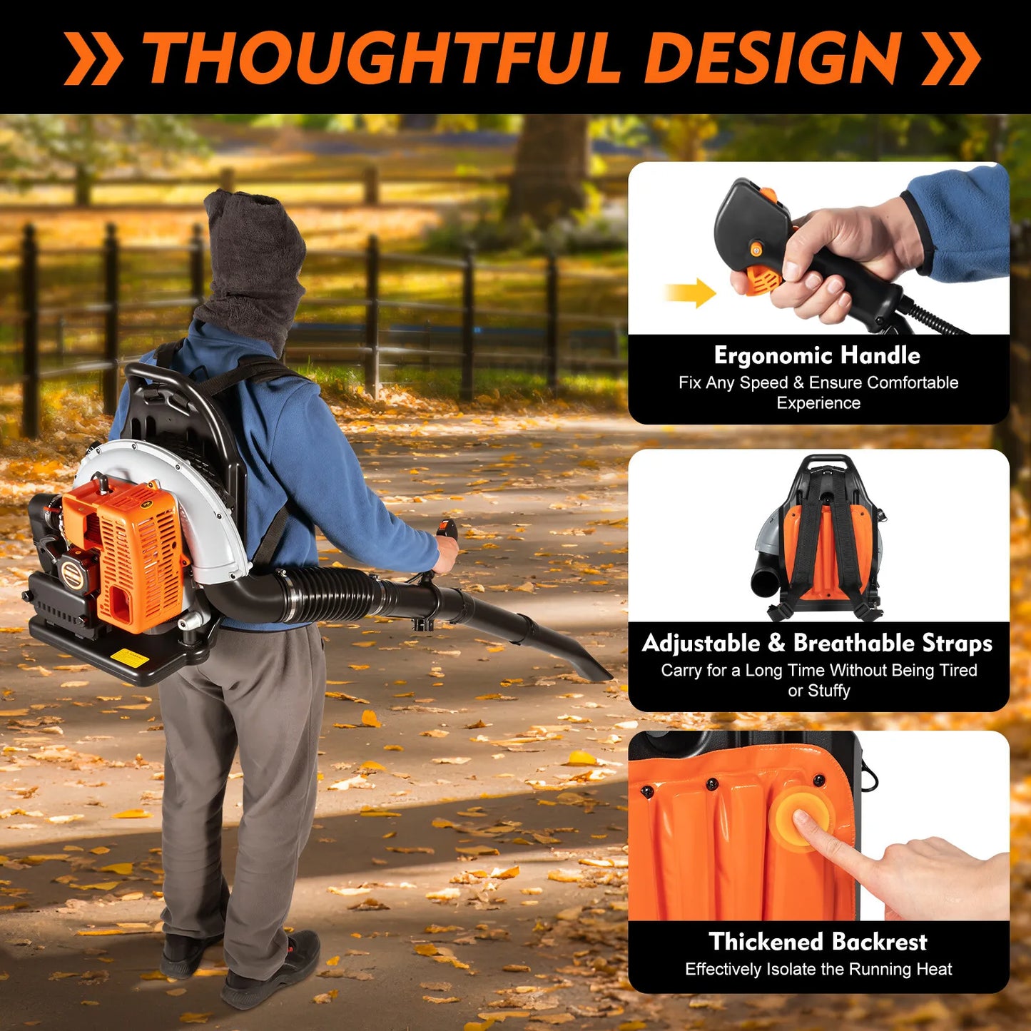 Bymaocar Gas Leaf Blower 2-Stroke Backpack, Adjustable Speed