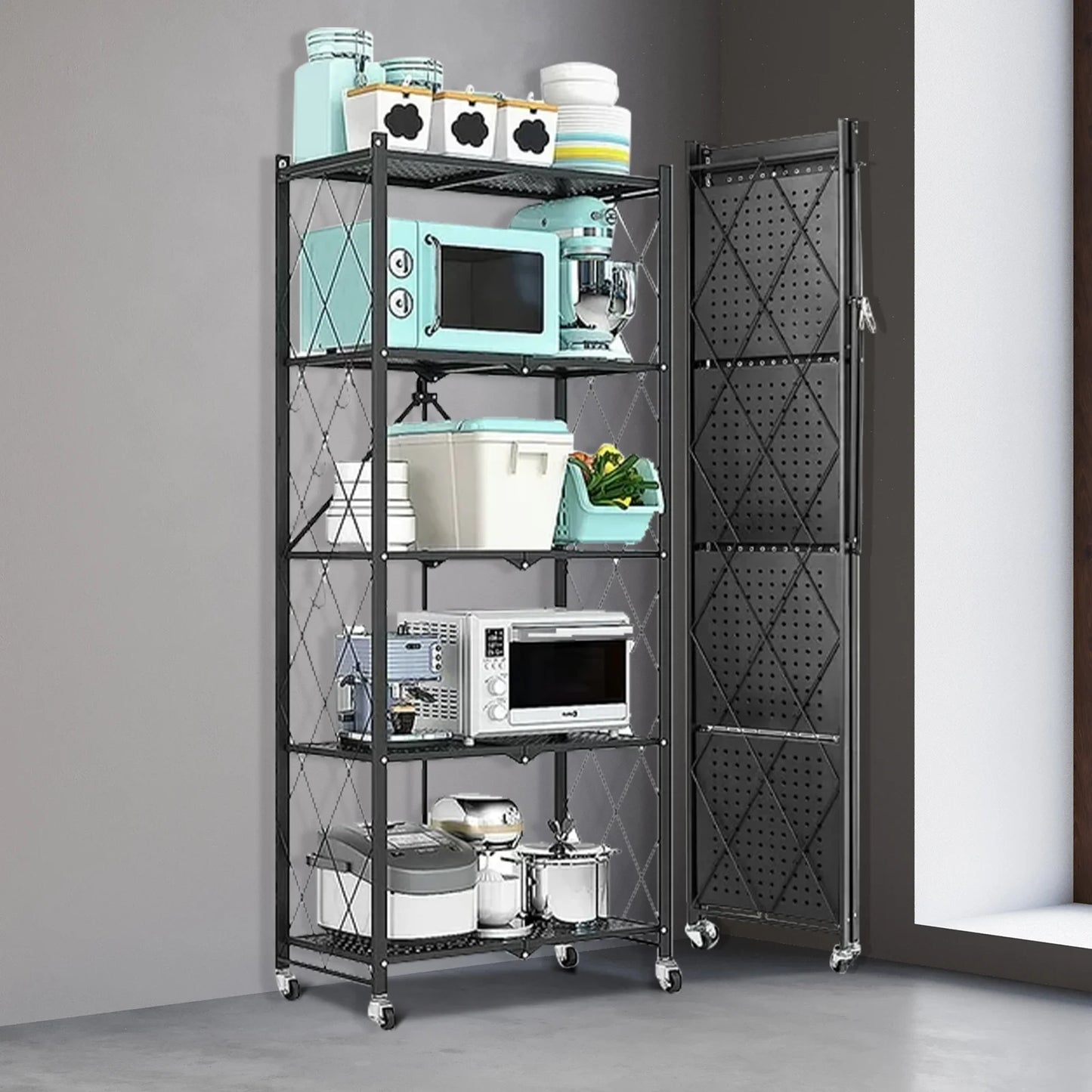 5-Tier Storage Shelving With Wheel Unit Heavy Duty Metal Rack