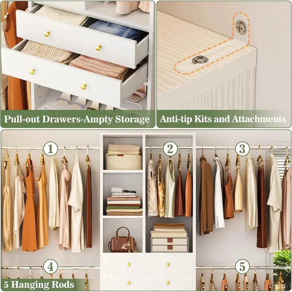 Adjustable Walk-In Closet Organizer With Shelves And Rods