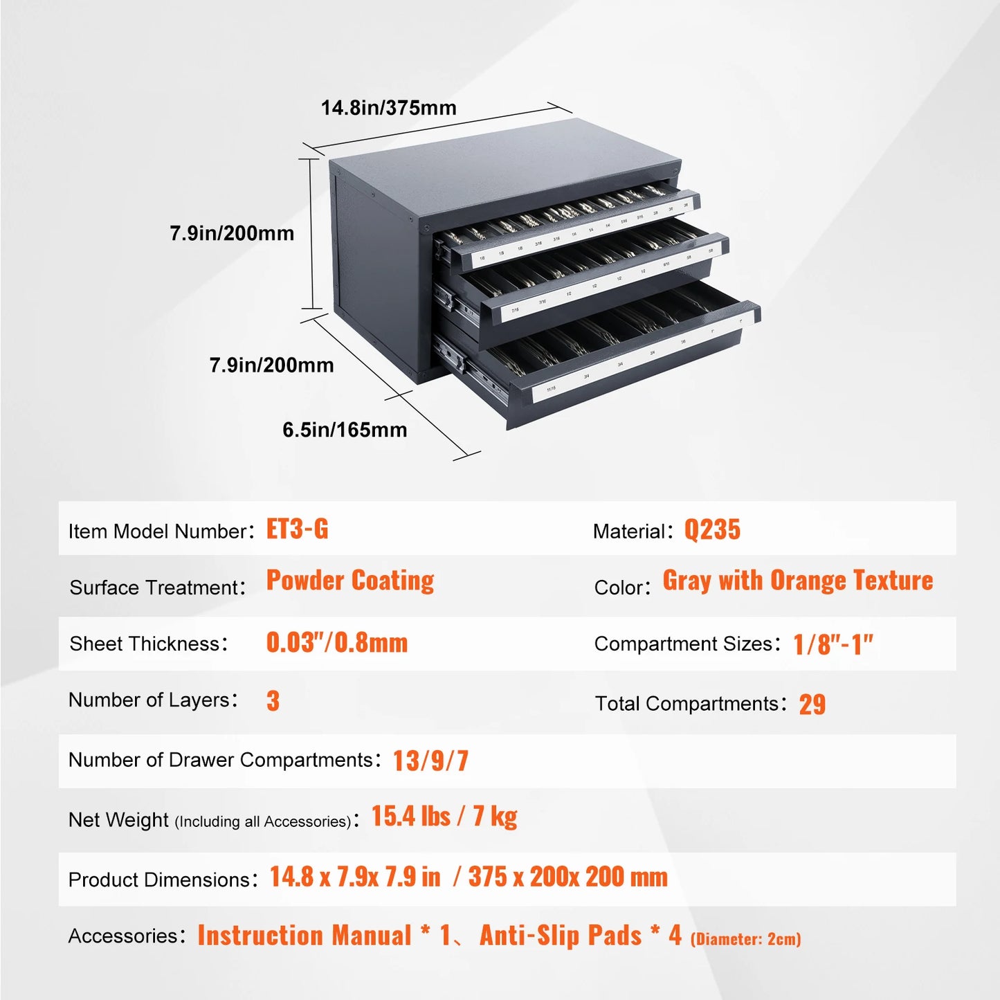 SucceBuy Steel Drill Bit Dispenser Cabinet Three Drawer Organizer