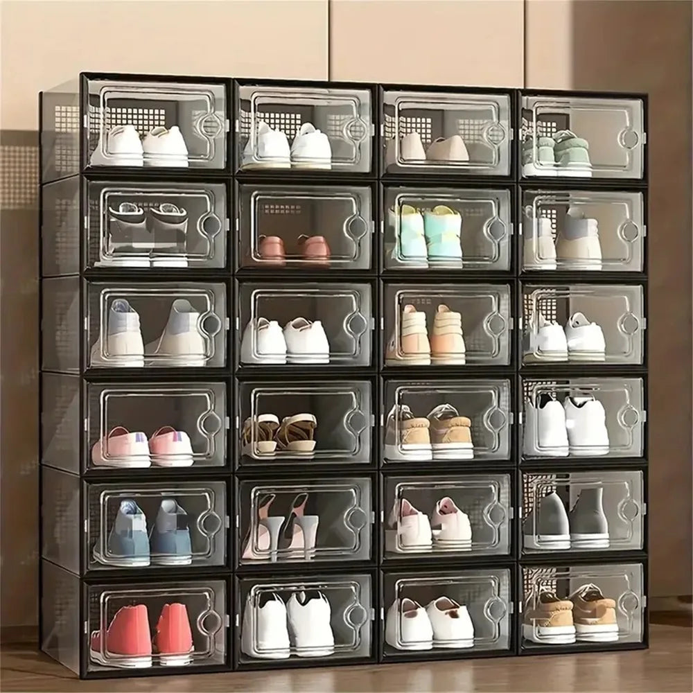 Large Stackable Plastic Shoe Storage Boxes Dustproof Transparent Display Cabinet