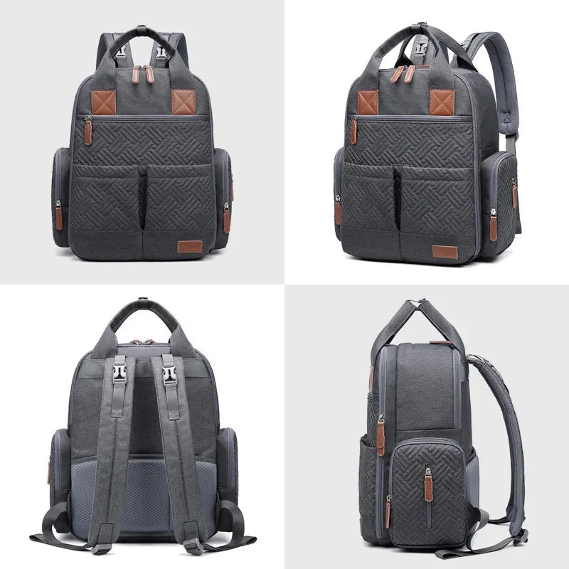Denim Diaper Backpack With Changing Mat For Moms Large Capacity