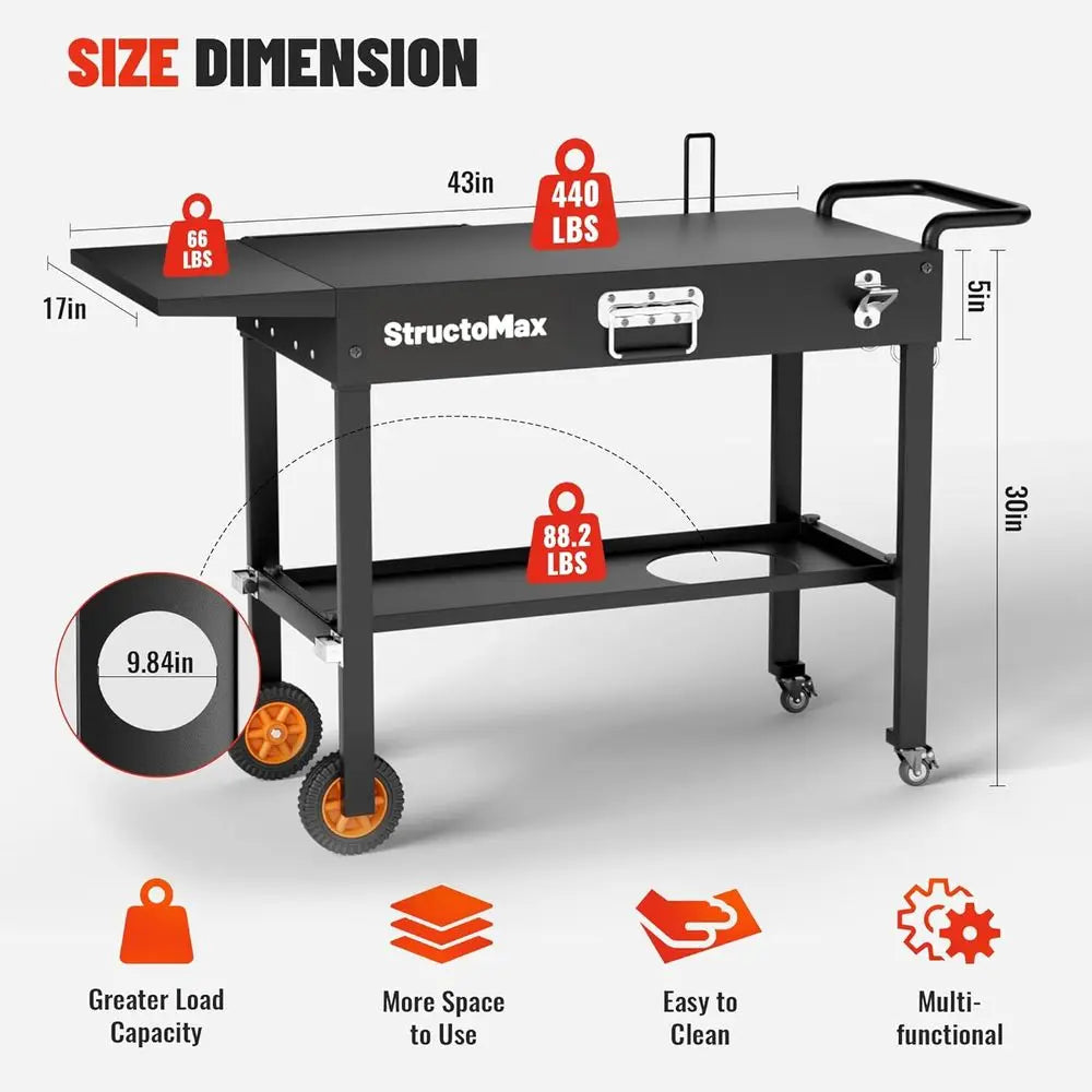 Portable Outdoor Grill Table With Wheels And Storage