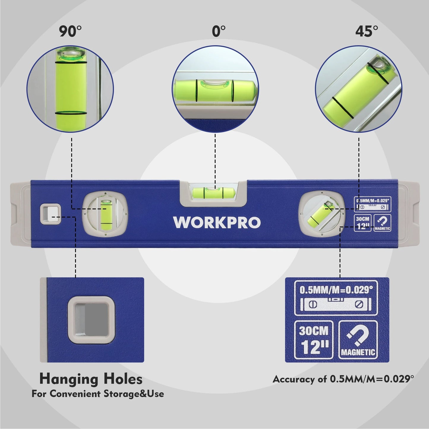 WORKPRO 3-Piece Spirit Level Set With Magnetic Torpedo Levels