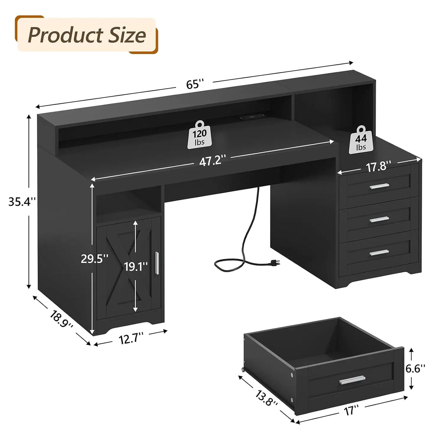 MOYU Farmhouse Computer Desk With Drawers And Printer Stand
