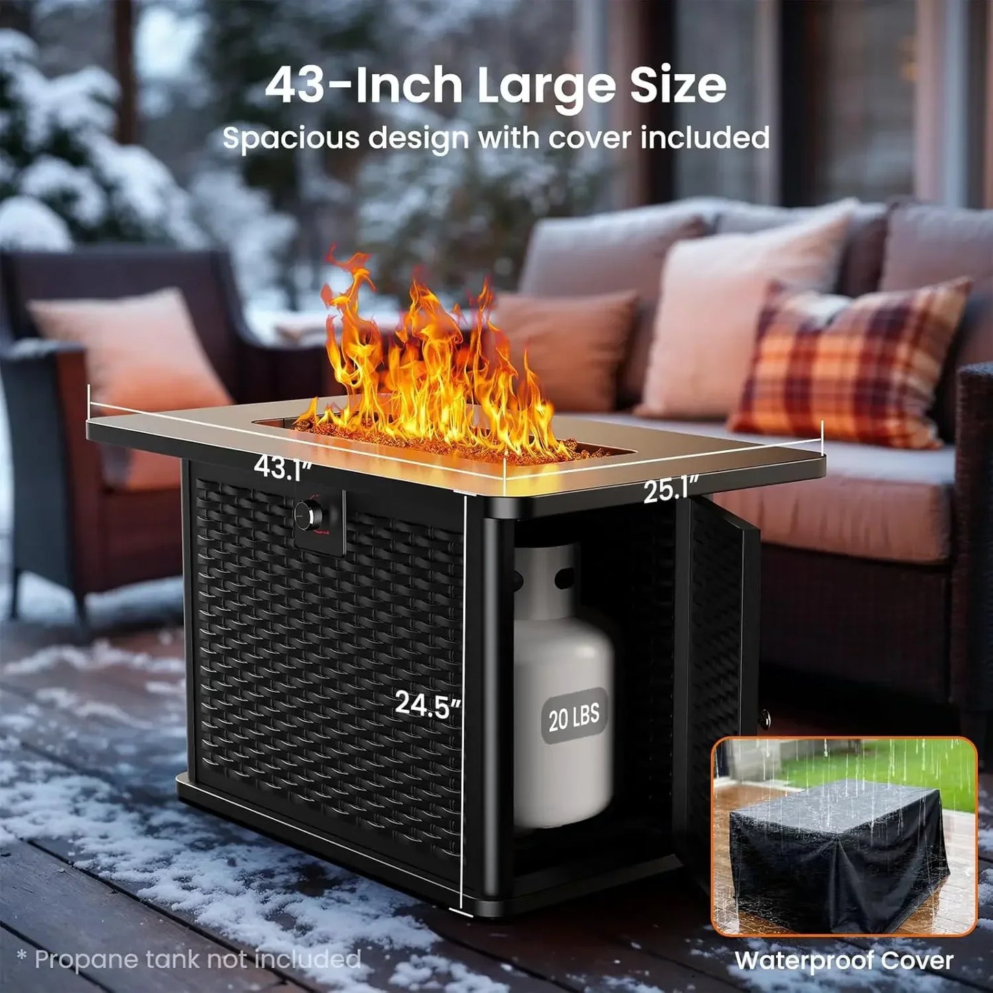 Propane Fire Pit Table 60,000 BTU With Cup Holders