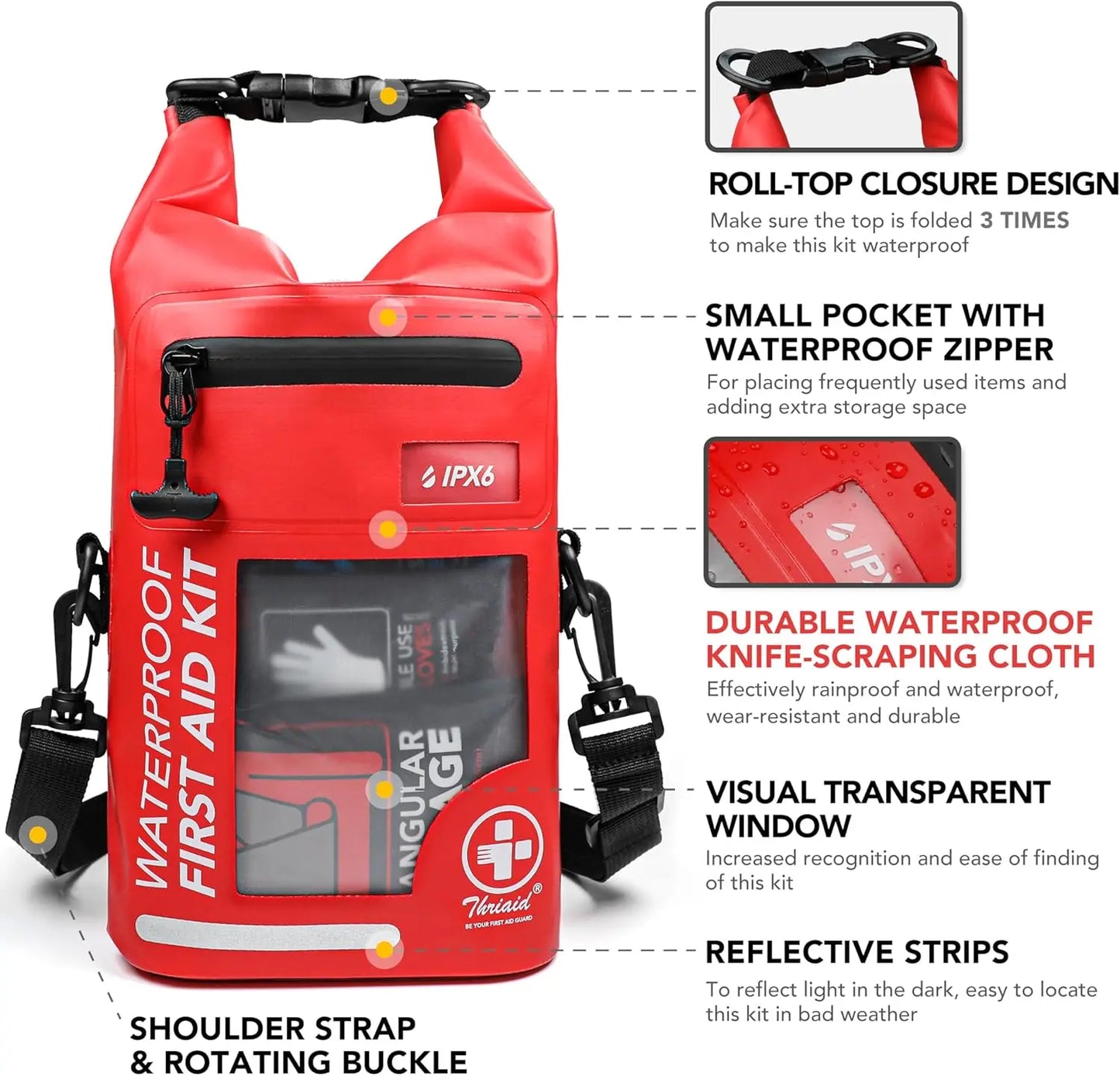 250-Piece Waterproof First Aid Kit With Reflective Dry Bag
