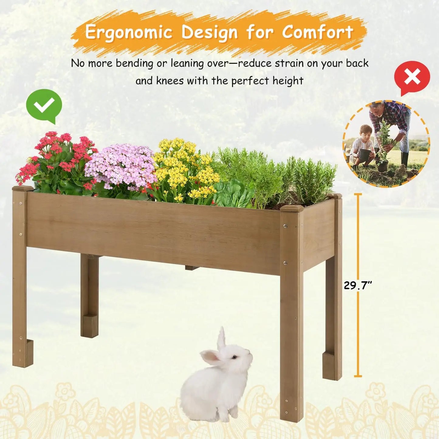 PetsCosset Raised Garden Bed Wooden Planter Box With Legs