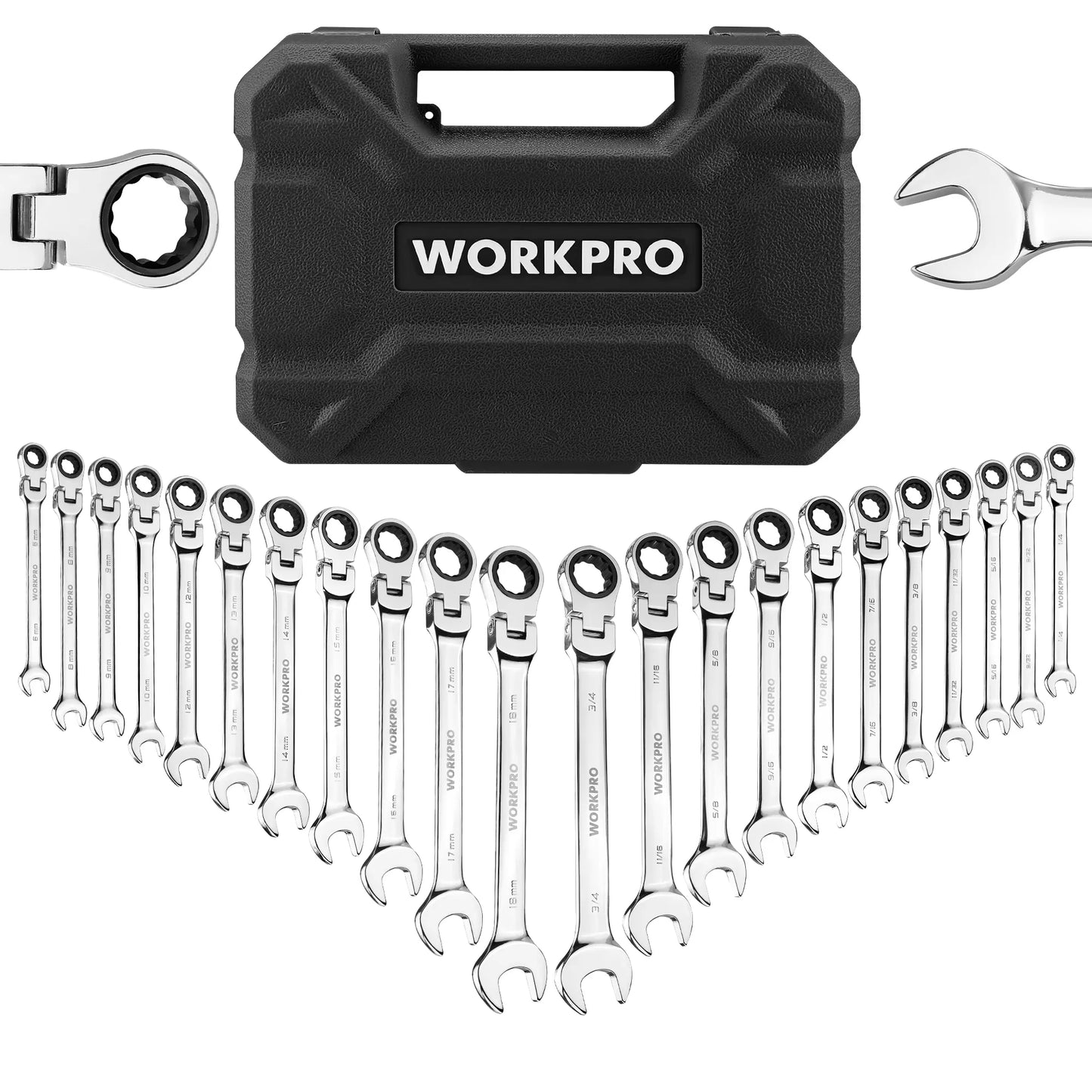 WORKPRO 21 Piece Ratcheting Wrench Set In Durable Case