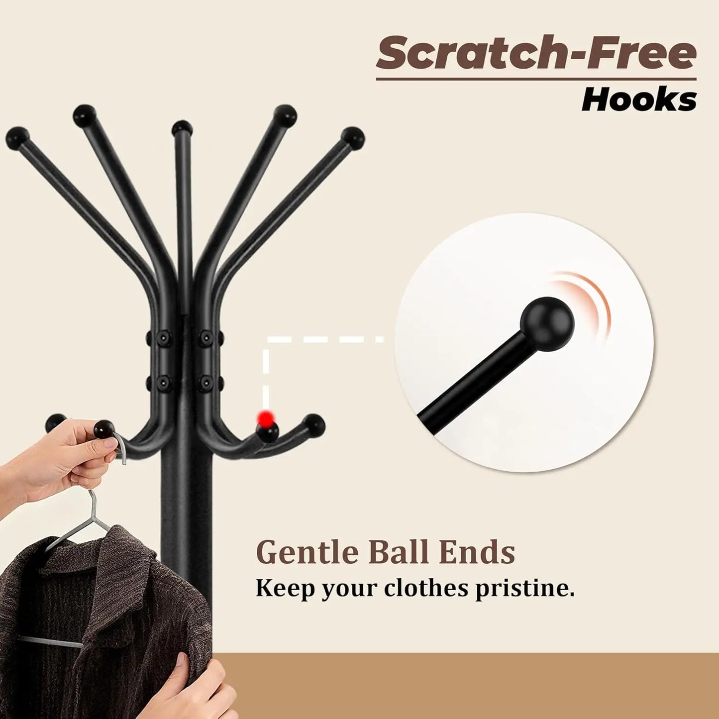Freestanding Coat Rack With 15 Hooks Metal Hall Tree For Entryway