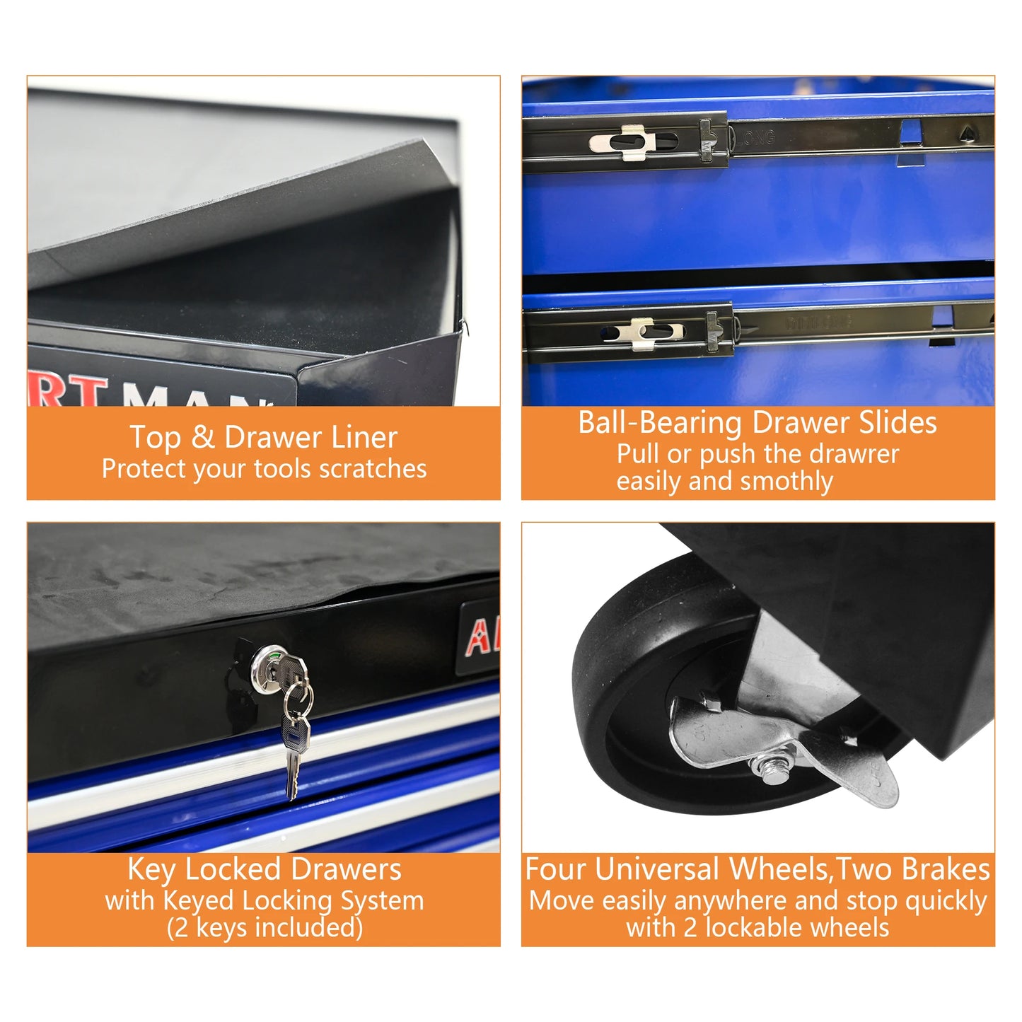 Artman 7 Drawer Rolling Tool Cabinet With Key Lock