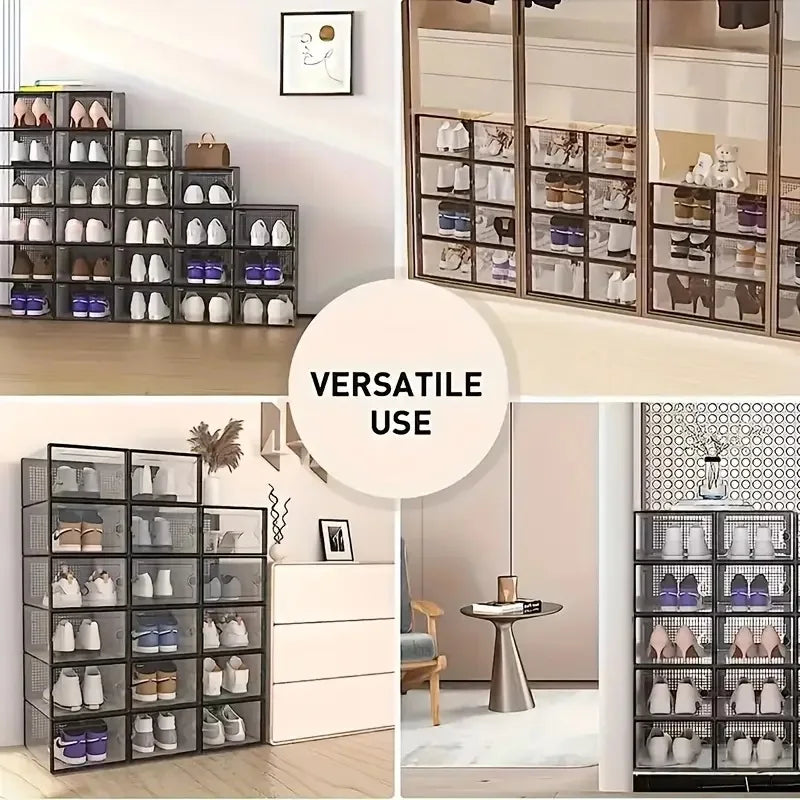 Large Stackable Plastic Shoe Storage Boxes Dustproof Transparent Display Cabinet