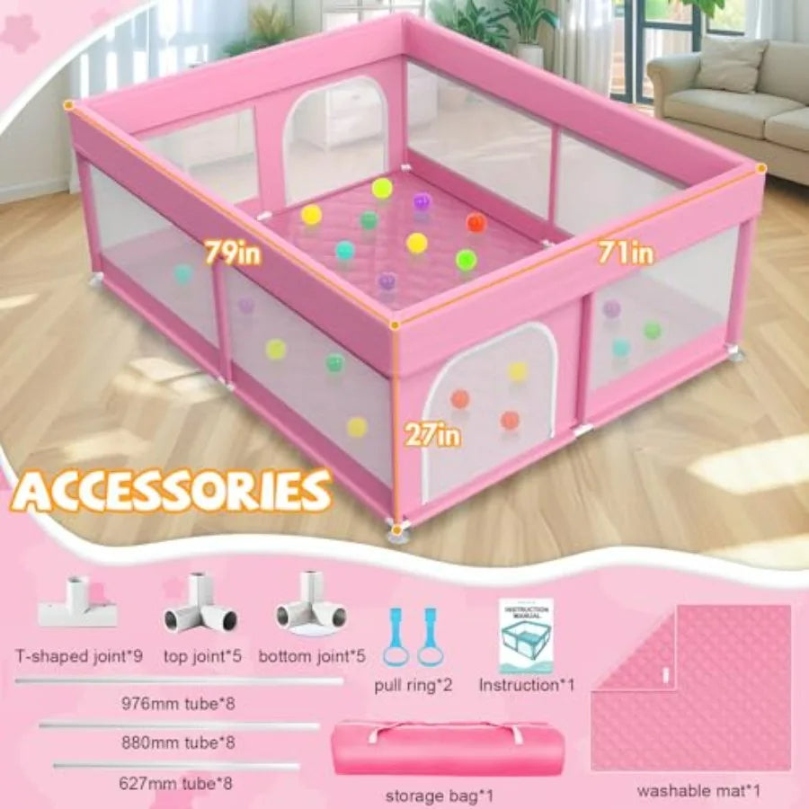 Baby Playpen With Mat For Babies And Toddlers Breathable Mesh