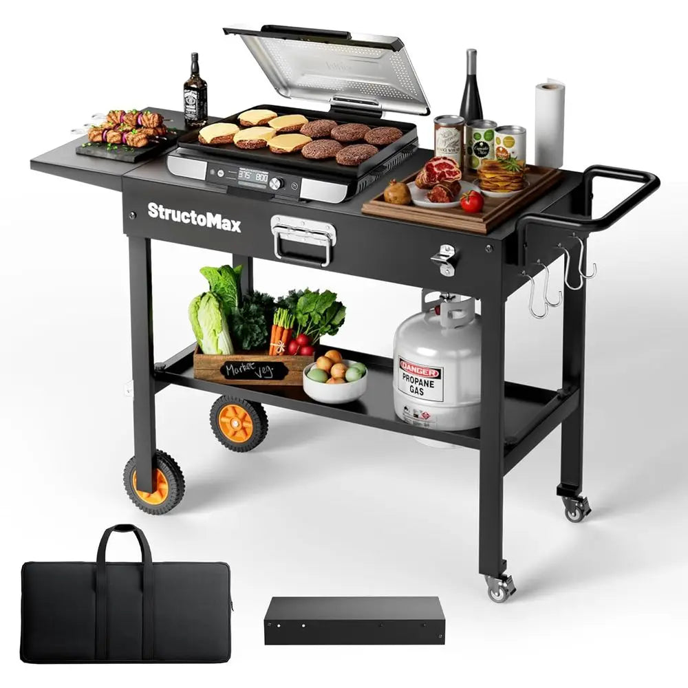 Portable Outdoor Grill Table With Wheels And Storage