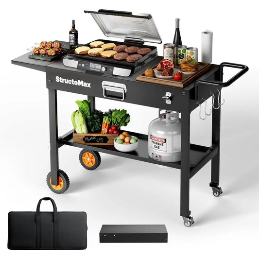 Portable Outdoor Grill Table With Wheels And Storage