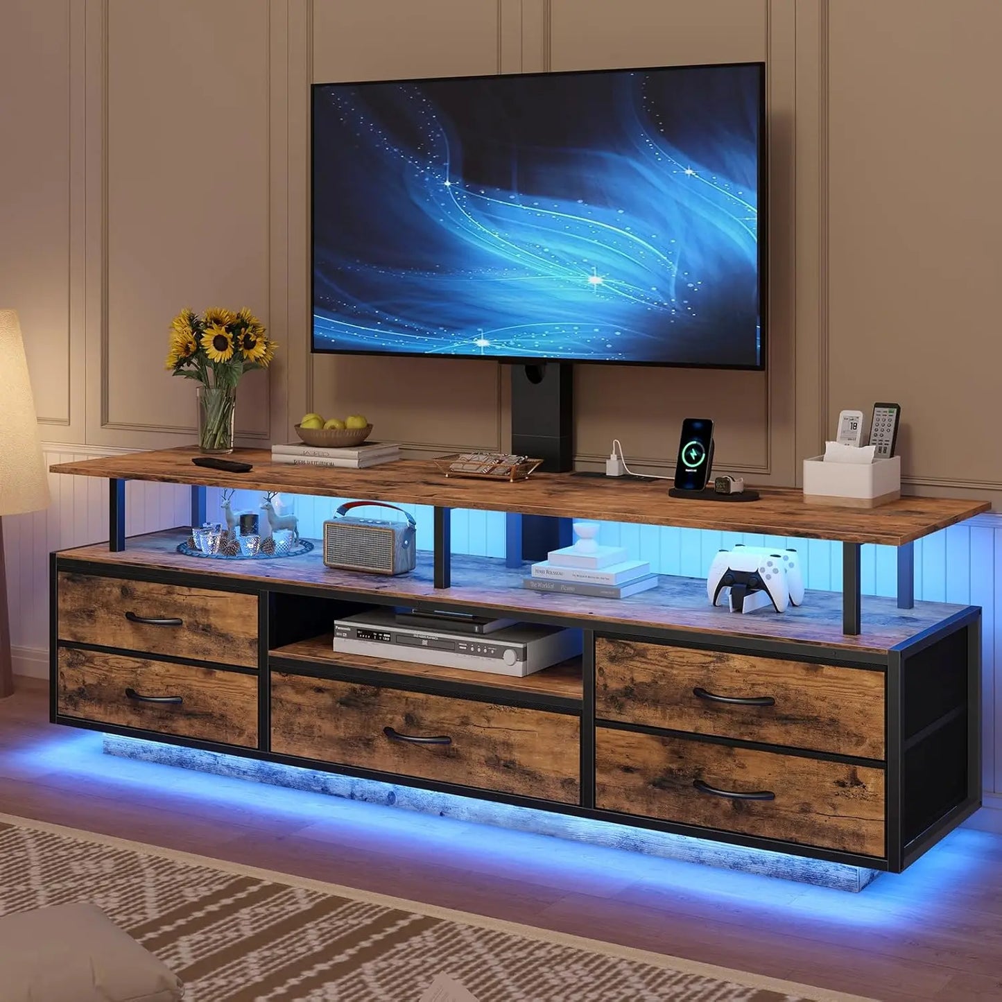 TV Stand With Mount Storage And Smart LED Lighting