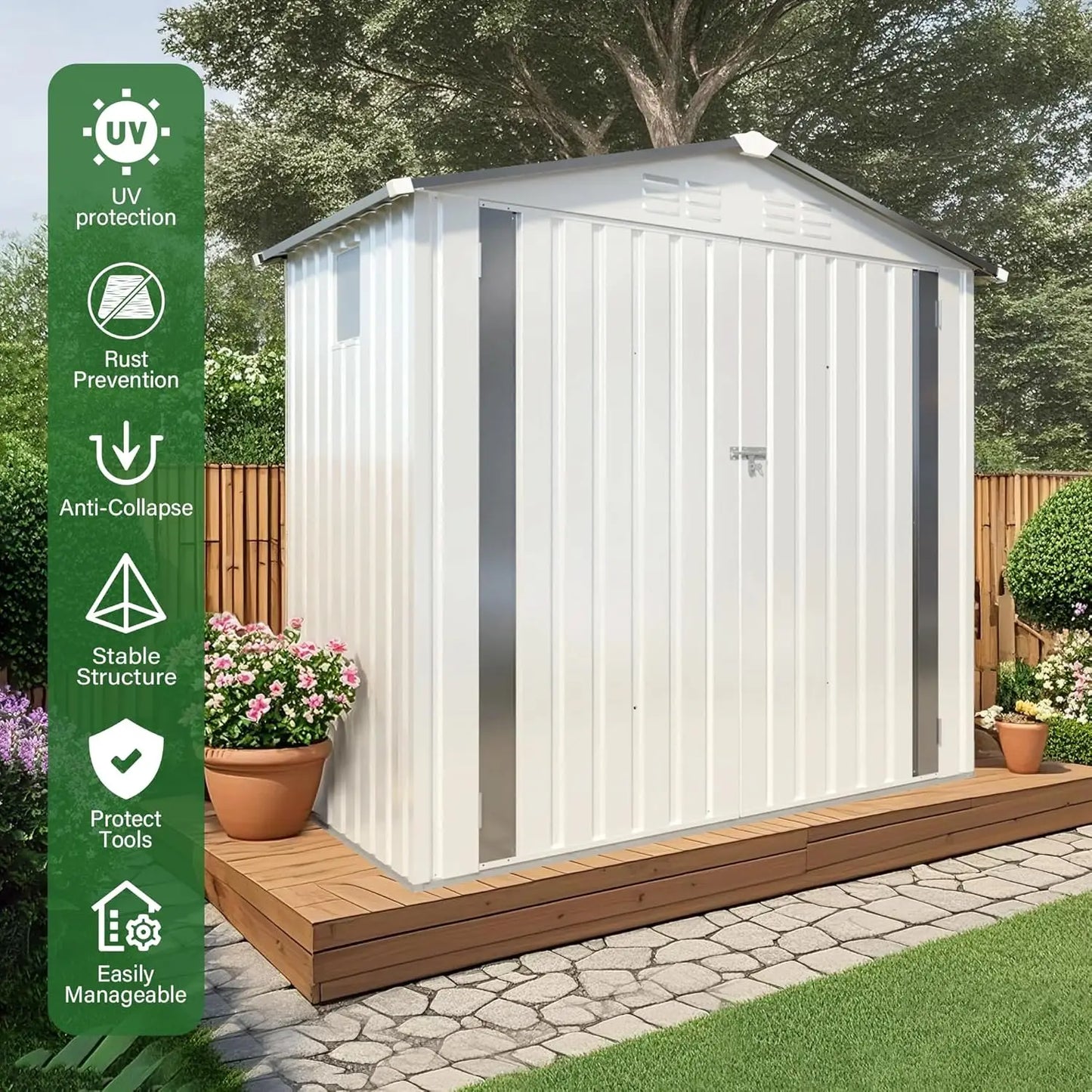 Outdoor Metal Storage Shed With Sloped Roof Lockable Aluminum Frame Garden
