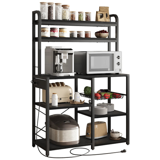 Six Tier Bakers Rack With Power Outlet And Wire Drawer