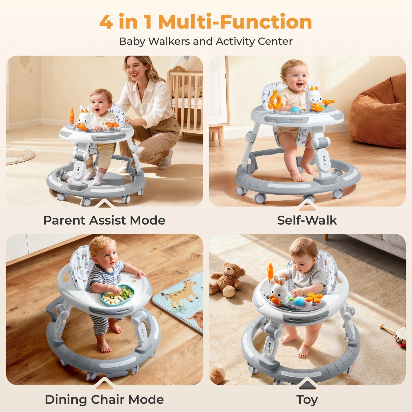 Safety-Enhanced 4-In-1 Baby Walker And Play Center
